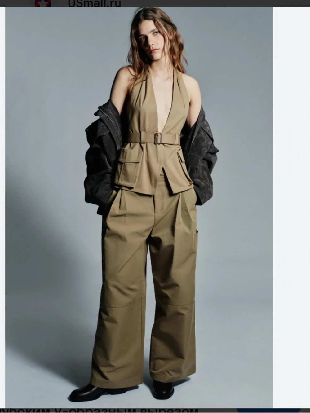 Zara Olive Halter Neck Utility Top - Picture 1 of 7